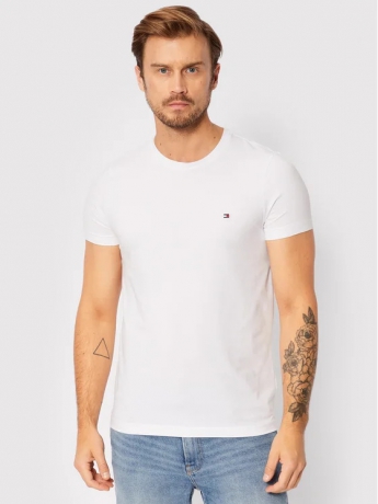 Tommy Hilfiger tshirt bianca uomo in cotone con logo sul petto