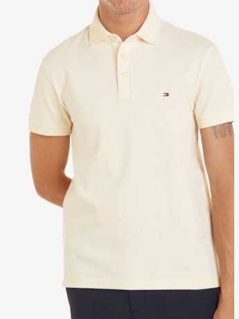 Tommy Hilfiger polo avorio uomo in cotone slim fit con bandierina ricamata sul petto