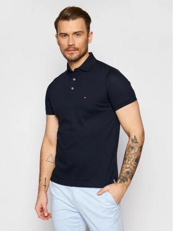 Tommy Hilfiger polo blu navy uomo in cotone con logo piccolo sul petto