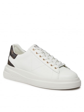 Guess scarpe bianche uomo in similpelle tallone marrone all over