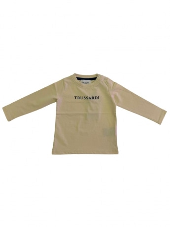 Trussardi tshirt beige neonato in cotone manica lunga stampa logo sul petto a contrasto