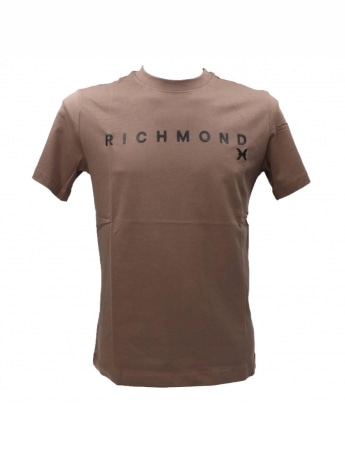 Richmond tshirt beige uomo in cotone stampa logo sul davanti