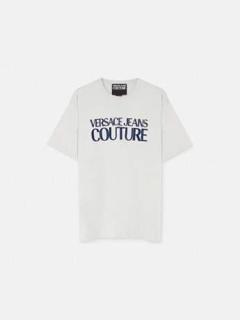 Versace Jeans Couture tshirt grigio chiaro uomo in cotone maxi logo sul davanti