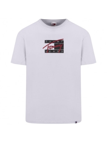 Tommy Jeans tshirt bianca uomo in cotone regular fit logo effetto sbavato