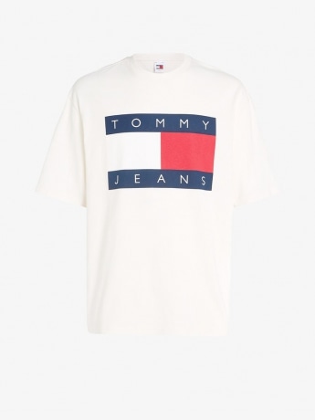 Tommy Jeans tshirt bianca uomo in cotone over size maxi bandiera sul davanti