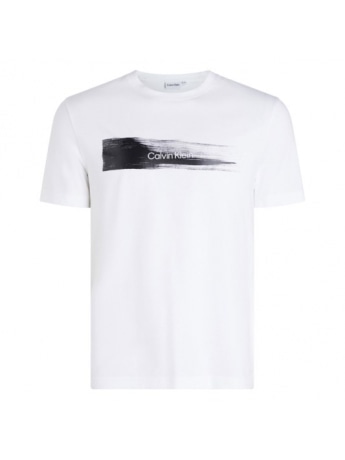 Calvin Klein tshirt bianca uomo in cotone logo sul petto effetto vernice