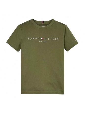 Tommy Hilfiger tshirt verde oliva bambino in cotone logo lettering frontale