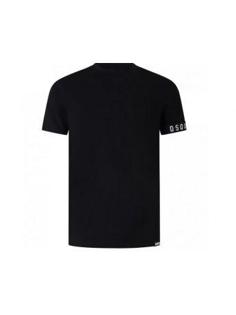 Dsquared2 tshirt nera uomo in cotone banda elastica logata sul braccio