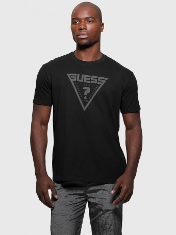 Guess tshirt nera uomo in cotone stampa logo frontale
