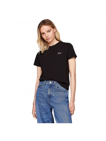 Tommy Jeans tshirt nera donna in cotone mini logo ricamato sul petto