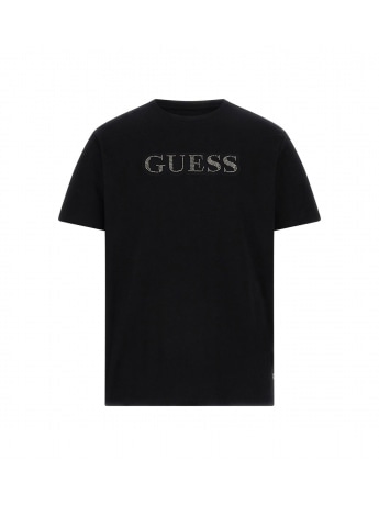 Guess tshirt nera uomo in cotone logo con strass