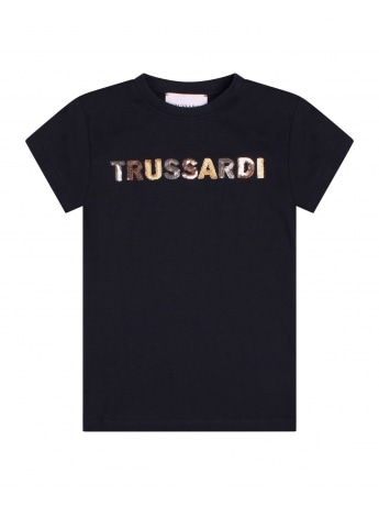 Trussardi tshirt blu navy bambina in cotone logo con paillettes multicolor