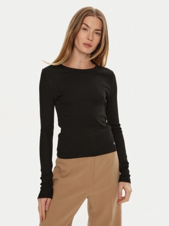 Calvin Klein tshirt nera donna in cotone manica lunga mini logo sul fondo