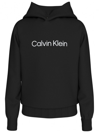 Calvin Klein felpa nera bambino in cotone con cappuccio logo frontale