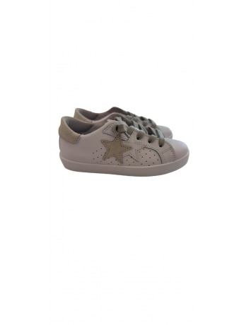 2stars scarpe bianche bambina in pelle con dettagli camoscio tortora
