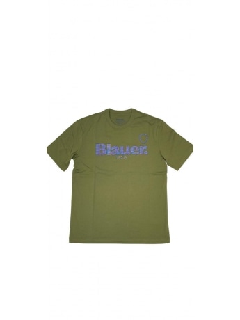 Blauer tshirt verde bosco uomo in cotone logo in rilievo