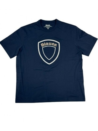 Blauer tshirt blu navy uomo in cotone logo in rilievo gommato sul davanti