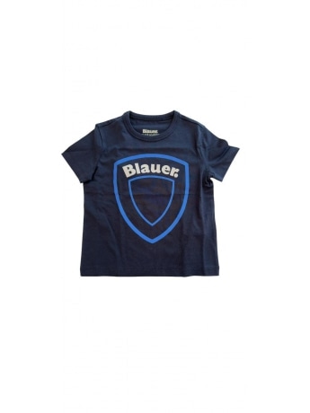 Blauer tshirt blu navy bambino in cotone maxi logo a contrasto