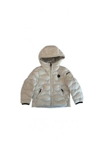 Blauer giubbotto bianco bambino con cappuccio a onde patch logo sul braccio
