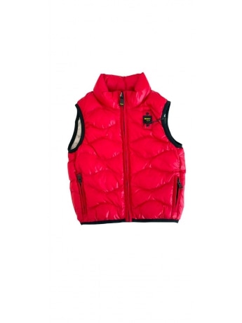 Blauer giubbotto rosso bambino smanicato a onde logo sul petto