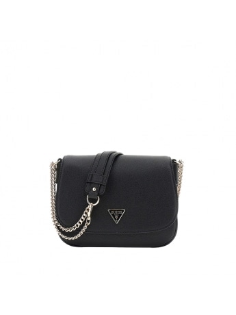 Guess borsa nera donna con tracolla chiusura patta log in metallo