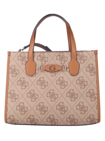 Guess borsa beige donna a mano con tracolla in ecopelle logo all over