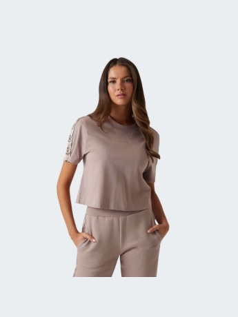 Guess tshirt beige donna in misto cotone bande laterali logate
