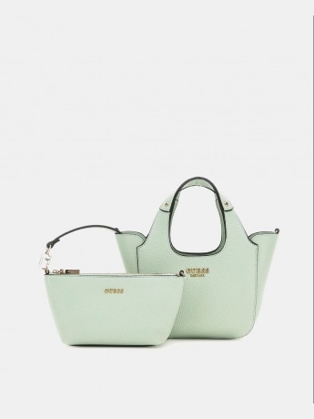 Guess borsa verde salvia donna a mano con tracolla logo sul davanti