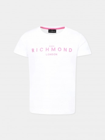 Richmond tshirt bianca bambina in cotone logo a contrasto