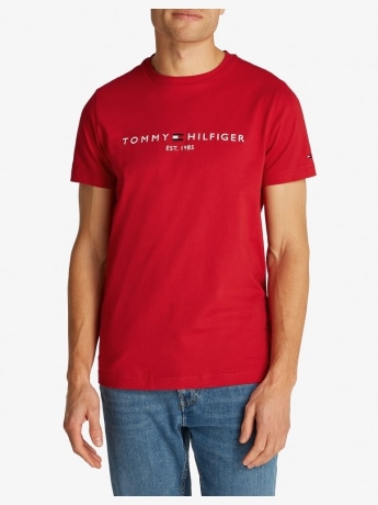 Tommy Hilfiger tshirt rossa uomo in cotone logo sul davanti
