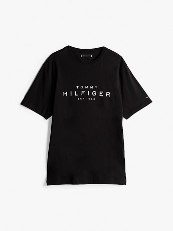 Tommy Hilfiger tshirt nera uomo in cotone maxi logo sul davanti