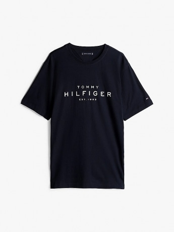 Tommy Hilfiger tshirt blu navy uomo in cotone maxi logo sul davanti
