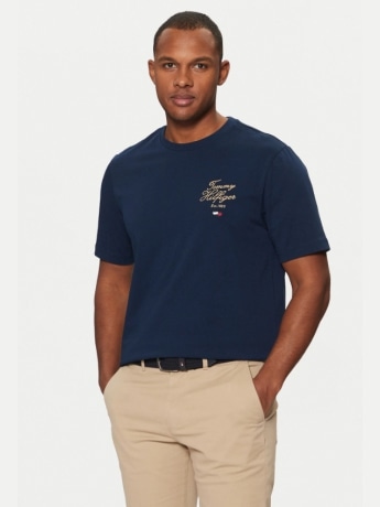 Tommy Hilfiger tshirt blu navy uomo in cotone logo ricamato sul petto
