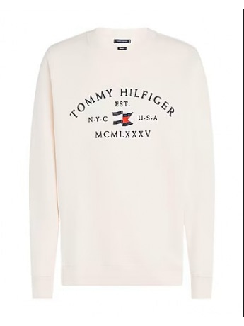 Tommy Hilfiger felpa bianca uomo in cotone girocollo logo ricamato sul davanti