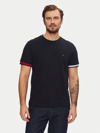 Tommy Hilfiger tshirt blu navy uomo in cotone logo bandiera sul braccio