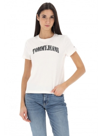 Tommy Jeans tshirt bianca donna in cotone maxi logo sul davanti