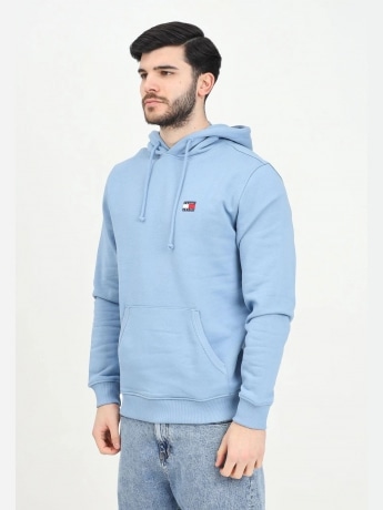 Tommy Jeans felpa celeste uomo in cotone con cappuccio logo sul petto
