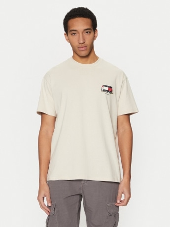 Tommy Jeans tshirt beige uomo in cotone logo sul retro