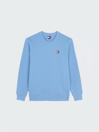 Tommy Jeans felpa celeste uomo in cotone girocollo patch logo sul petto