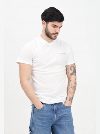 Tommy Jeans tshirt bianca uomo in cotone mini logo sul petto