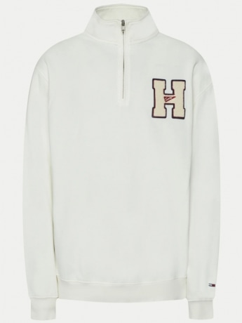 Tommy Jeans felpa ecru uomo in cotone con chiusura zip logo sul petto