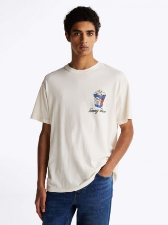 Tommy Jeans tshirt bianca uomo in cotone maxi logo sul retro