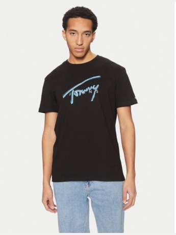 Tommy Jeans tshirt nera uomo in cotone logo a contrasto