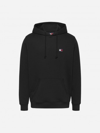 Tommy Jeans felpa nera uomo in cotone con cappuccio logo sul petto