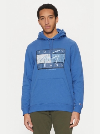 Tommy Jeans felpa celeste uomo in cotone con cappuccio logo a contrasto