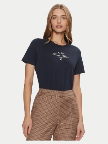 Tommy Hilfiger tshirt blu navy donna in cotone logo ricamato sul davanti