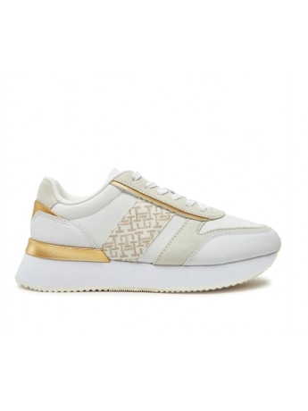 Tommy Hilfiger scarpe crema donna in pelle e tessuto logo sul lato