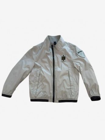 Blauer giubbotto grigio bambino in tessuto leggero patch logo sul braccio