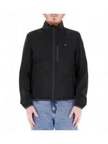 Blauer giubbotto nero uomo in tessuto tecnico patch logo sul braccio