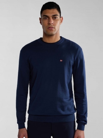 Napapijri maglia blu navy uomo in cotone girocollo mini logo sul petto